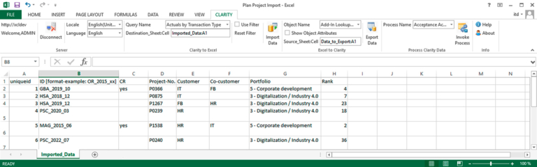 Data import from Excel to Clarity PPM