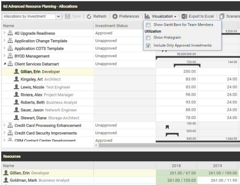 itd Advanced Resource Planning 7.2: Include only approved investments