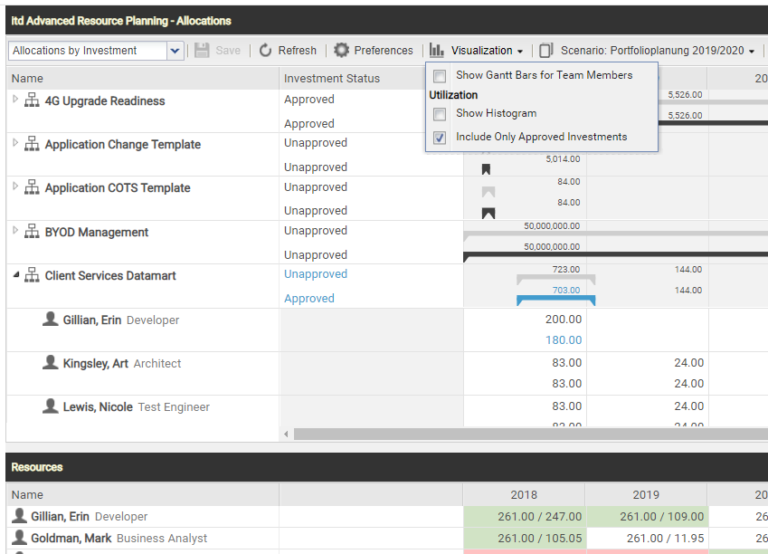 itd Advanced Resource Planning 7.2 - Include Only Approved Investments
