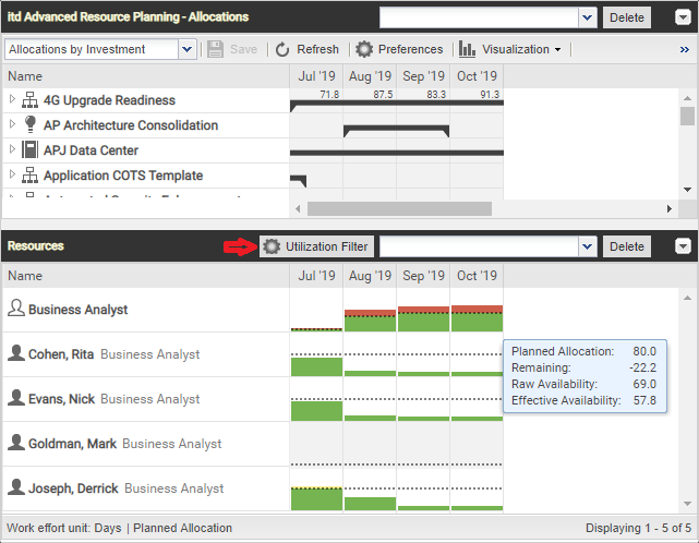 itd Advanced Resource Planning 7.5.0: With utilization filter